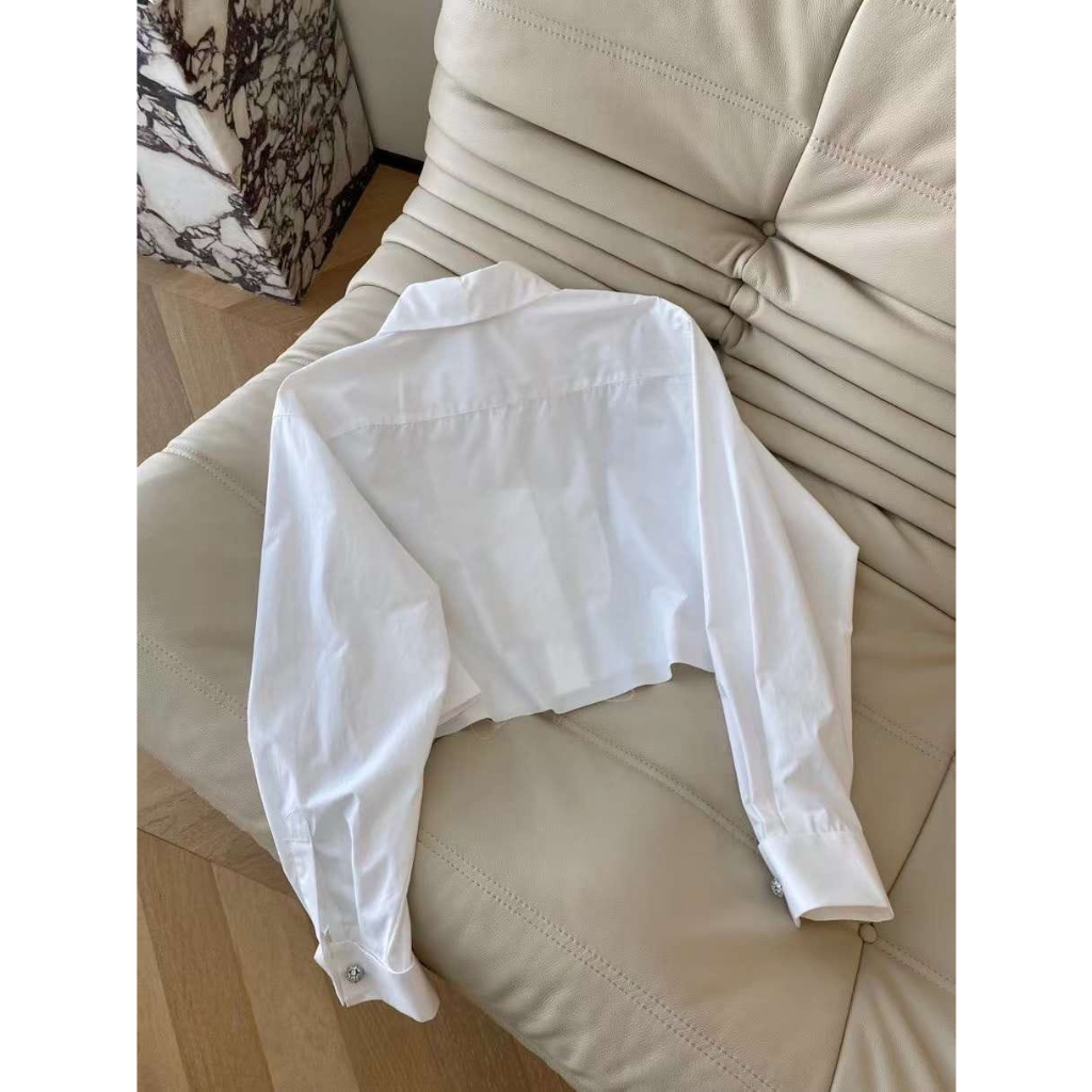 Áo Sơ Mi Nữ Croptop - Áo Sơ Mi Nữ Chữ Thêu Miu Miu Siêu Hot  A126