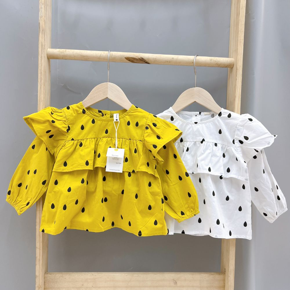 Áo Sơ Mi Cho Bé Gái Họa Tiết Chấm Bi Nhún Bèo Xinh Xắn  QCCC - Mã 701