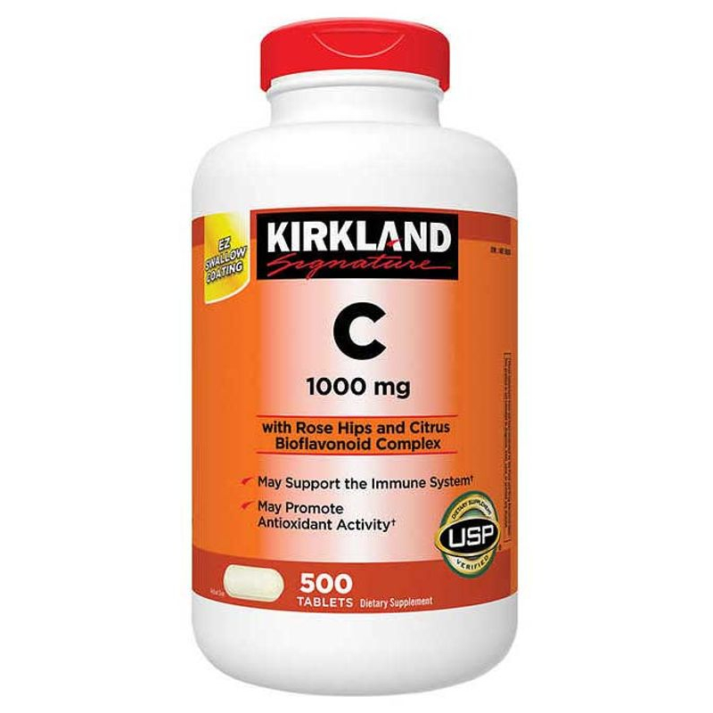 (xả lỗ, date 2025) Viên uống bổ sung Vitamin C Kirkland của Mỹ 1000mg, 500 viên (hàm lượng 1000mg)