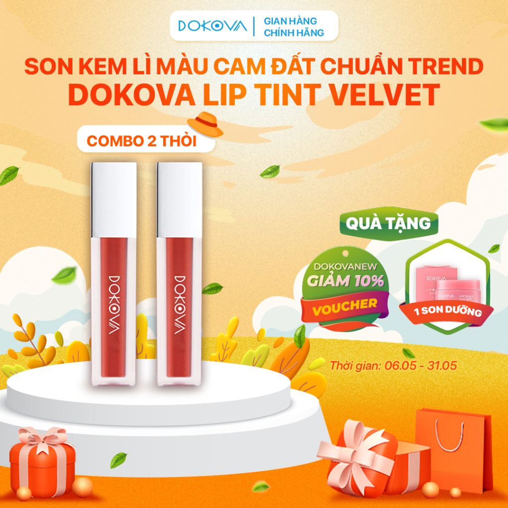 COMBO 2 Thỏi Son Kem Cam Đất DOKOVA LIP TINT VELVET Chất Kem Mềm Mượt Siêu Lì Màu Đẹp Chuẩn Trend - Hàng Chính Hãng