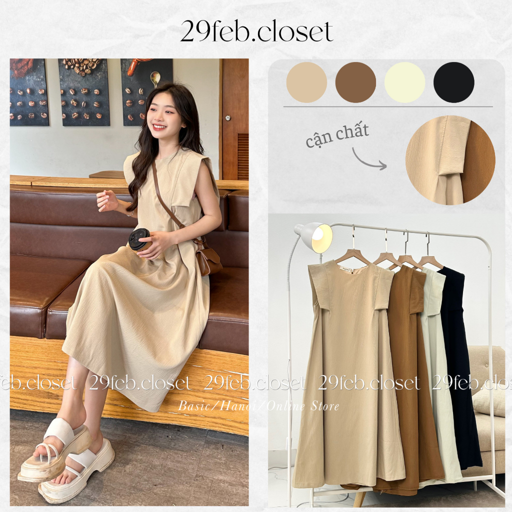 Váy suông tay cách điệu chất đũi sần 2 lớp - 29feb.closet - V84
