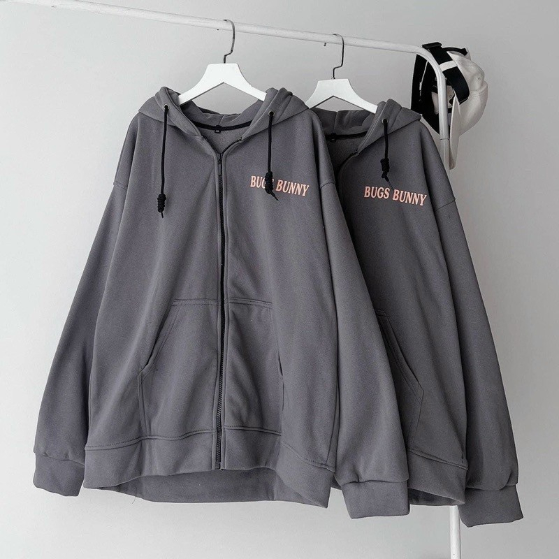 Áo Khoác Nỉ Chữ BUGS BUNNY , Có Khóa Kéo Zip Nam Nữ Cặp Đôi Couple - Kiểu Áo Hoodie Tay Dài Form Rộng Unisex