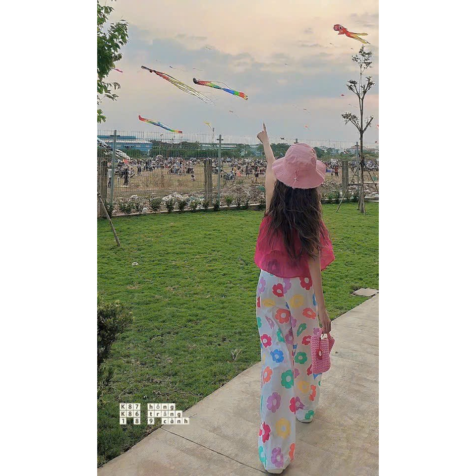 [5,5 Sales Freeship] Set bộ áo 2 dây bèo tầng mix quần dài ống rộng in hoa,set quần suông áo bèo tiểu thư đi biển th