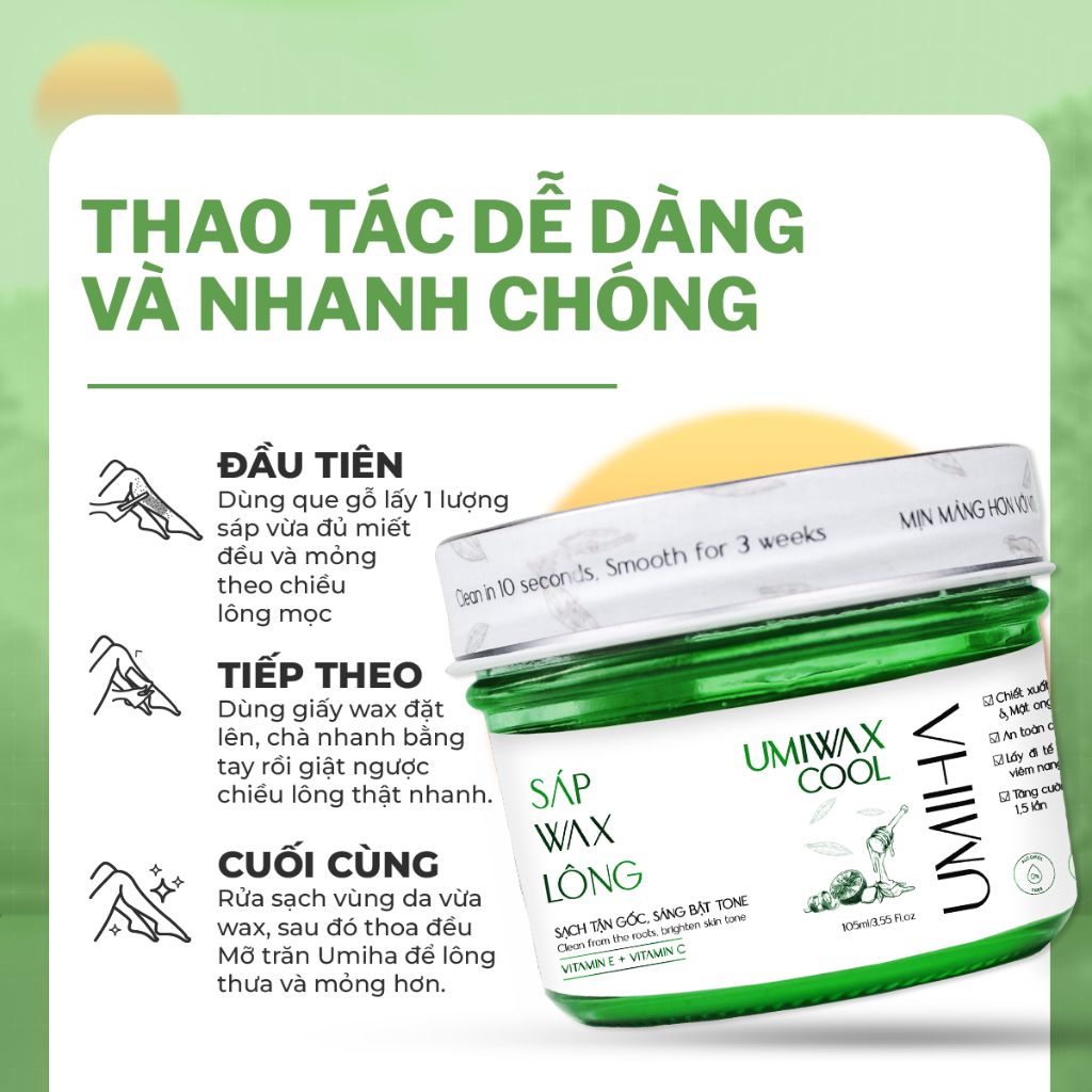 Sáp wax lông vùng nách UMIHA chứa Vitaminc C giúp sáng đều màu da, bám dính x2 105ml