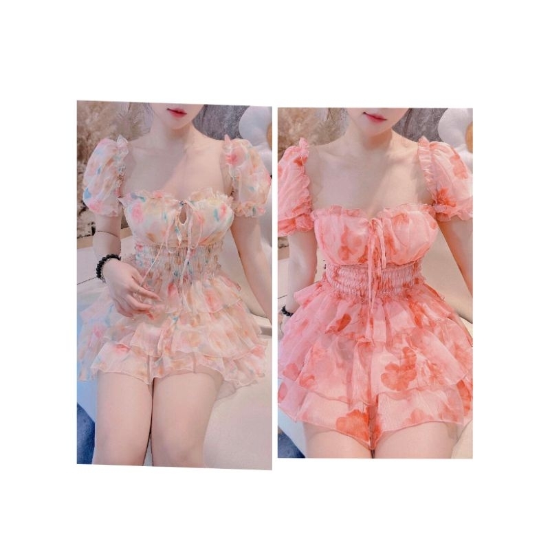 M196 Đầm Voan tơ cúp ngực, bèo tầng (ảnh thật)