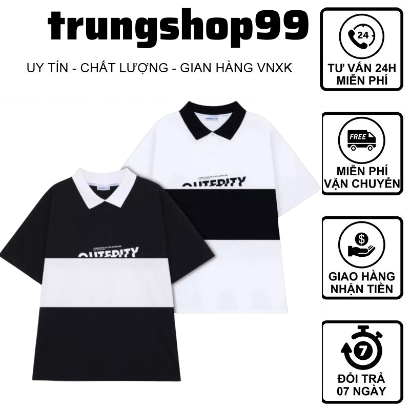 [Mã FADEP0610 giảm 10K đơn 99K] Áo Polo Phối Đen Trắng chất cotton su