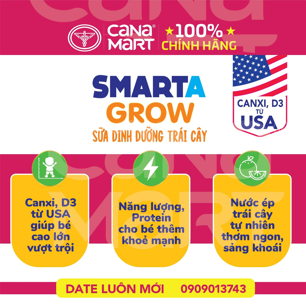 Thùng sữa nước trái cây Nutricare Smarta Grow (vị dâu) dinh dưỡng cho trẻ thấp còi (180ml)