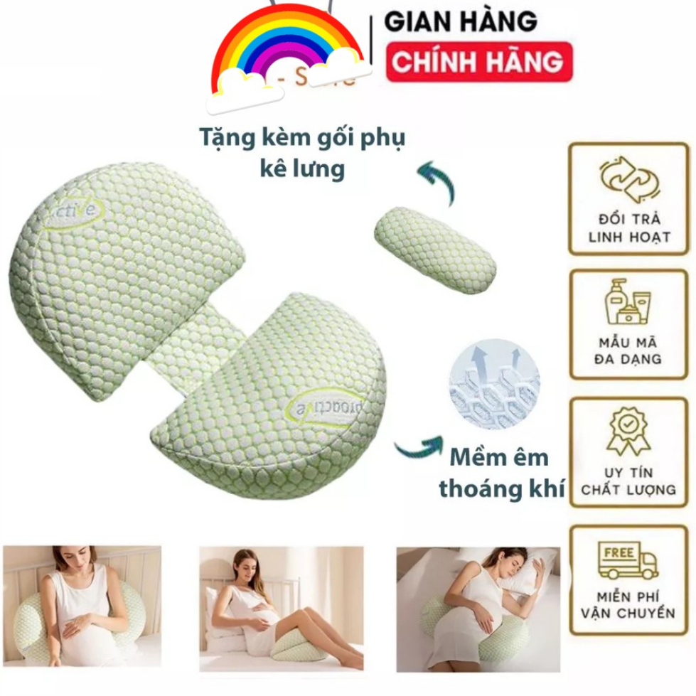 Gối bầu cánh tiên cao cấp Gối bà bầu tặng kèm gối phụ, 2 lớp vỏ gối, dễ dàng điều chỉnh kích thước