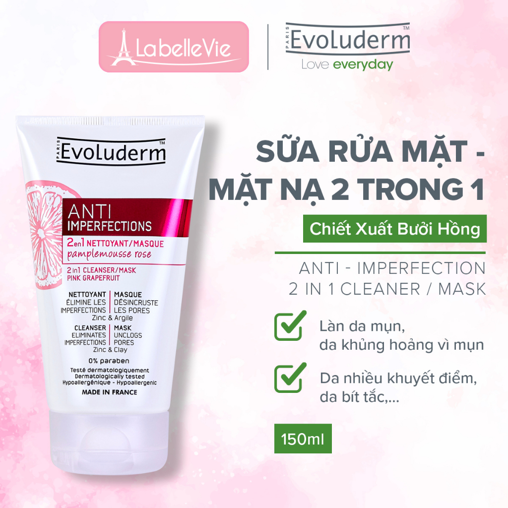 Sữa rửa mặt chiết xuất bưởi hồng dành cho da dầu mụn Evoluderm 150ml (17323)