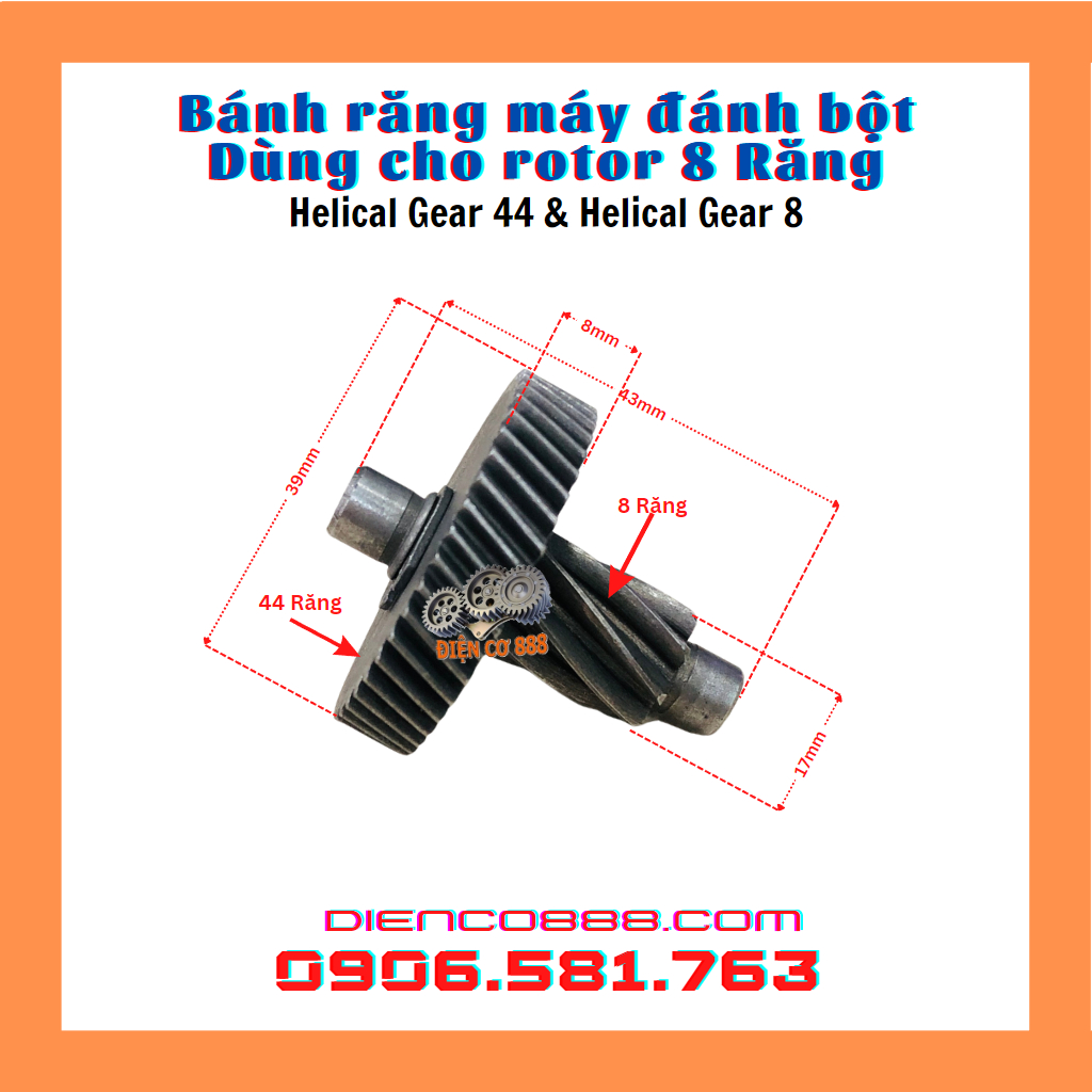 Bộ (2 chi tiết) nhông bánh răng máy đánh bột dùng với rotor 8 Răng