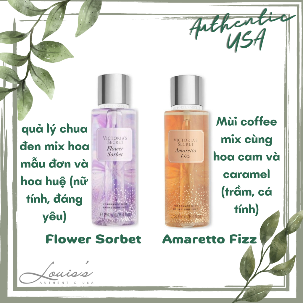AMARETTO FIZZ , FLOWER SORBET - Body mist / Xịt thơm toàn thân Victoria's Secret Auth Mỹ