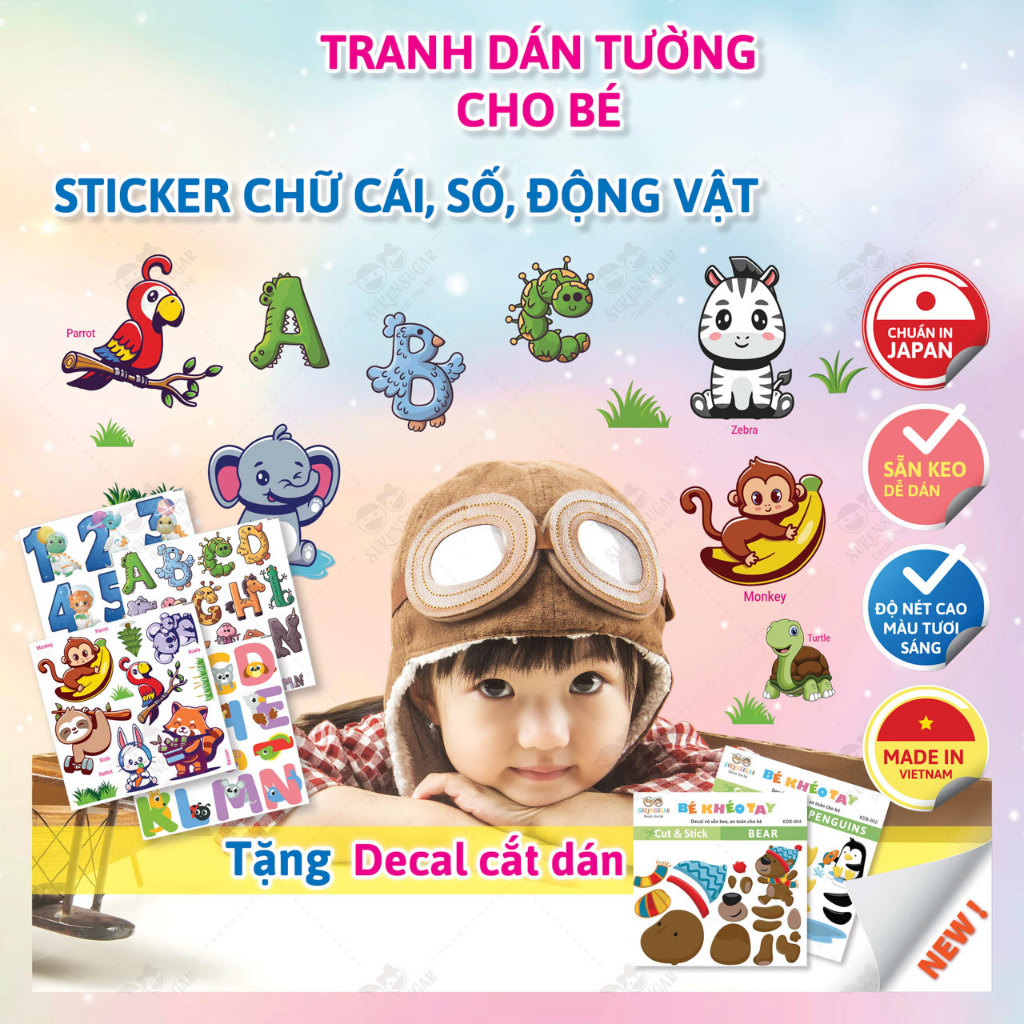 Decal bóc dán thông minh, giấy dán hình động vật nhiều chủ đề mẫu mã, nâng cao trí tuệ cho bé KSA