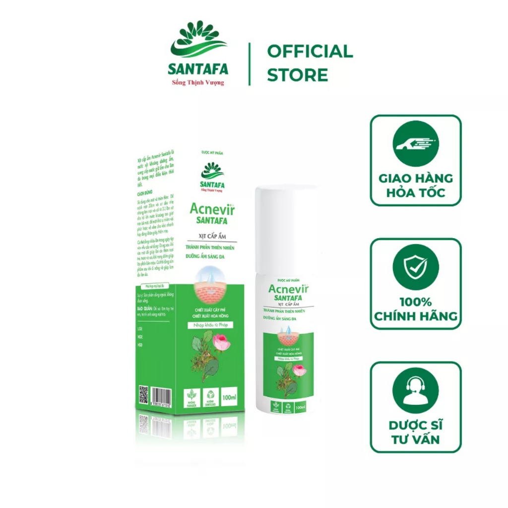 Xịt Cấp Ẩm, Sáng Da Từ Thiên Nhiên Acnevir Santafa Fobelife Chai 100ml