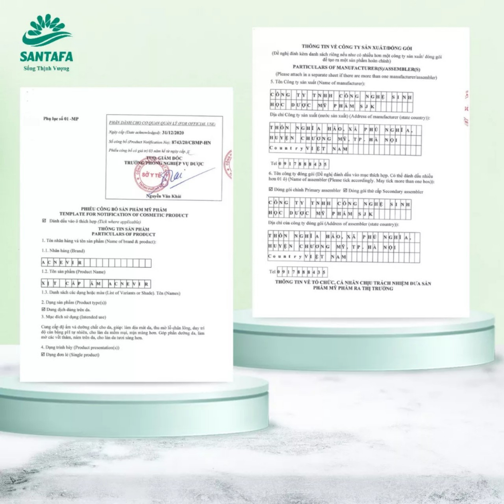 Xịt Cấp Ẩm, Sáng Da Từ Thiên Nhiên Acnevir Santafa Fobelife Chai 100ml