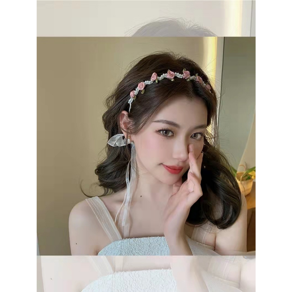 Băng Đô Cài Tóc Đính Hoa Trà Ruy Băng Phong Cách Hàn Quốc Dễ Phối Đồ Dành Cho Nữ