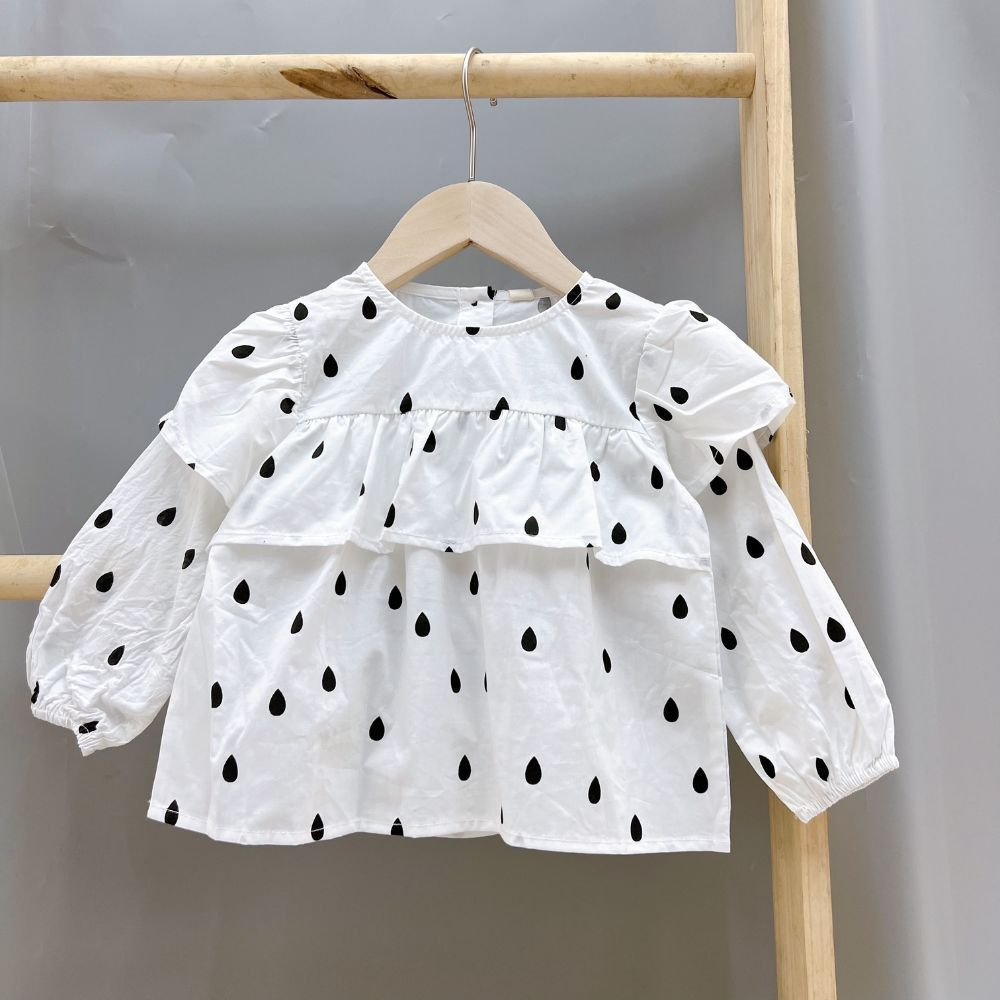 Áo Sơ Mi Cho Bé Gái Họa Tiết Chấm Bi Nhún Bèo Xinh Xắn  QCCC - Mã 701