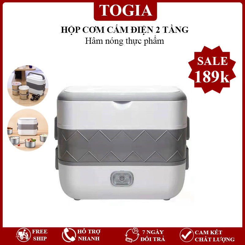Hộp Cơm Cắm Điện 2 Tầng 4 Ngăn Inox Giữ Nhiệt Hâm Nóng Và Tự Nấu Chín Thức Ăn, Cà Men Đựng Cơm Đi Làm