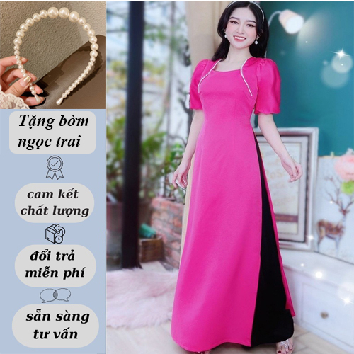 Áo dài cách tân 🌿tặng bờm🌿 thiết kế tay bồng đính hạt lụa Tây Thi sang trọng cho chị em đi dự tiệc