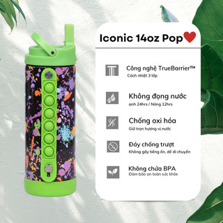 Pop it Elemental bình giữ nhiệt màu xanh splatter, bé mang đi học ,giữ nhiệt tốt ,an tòan sức khỏe