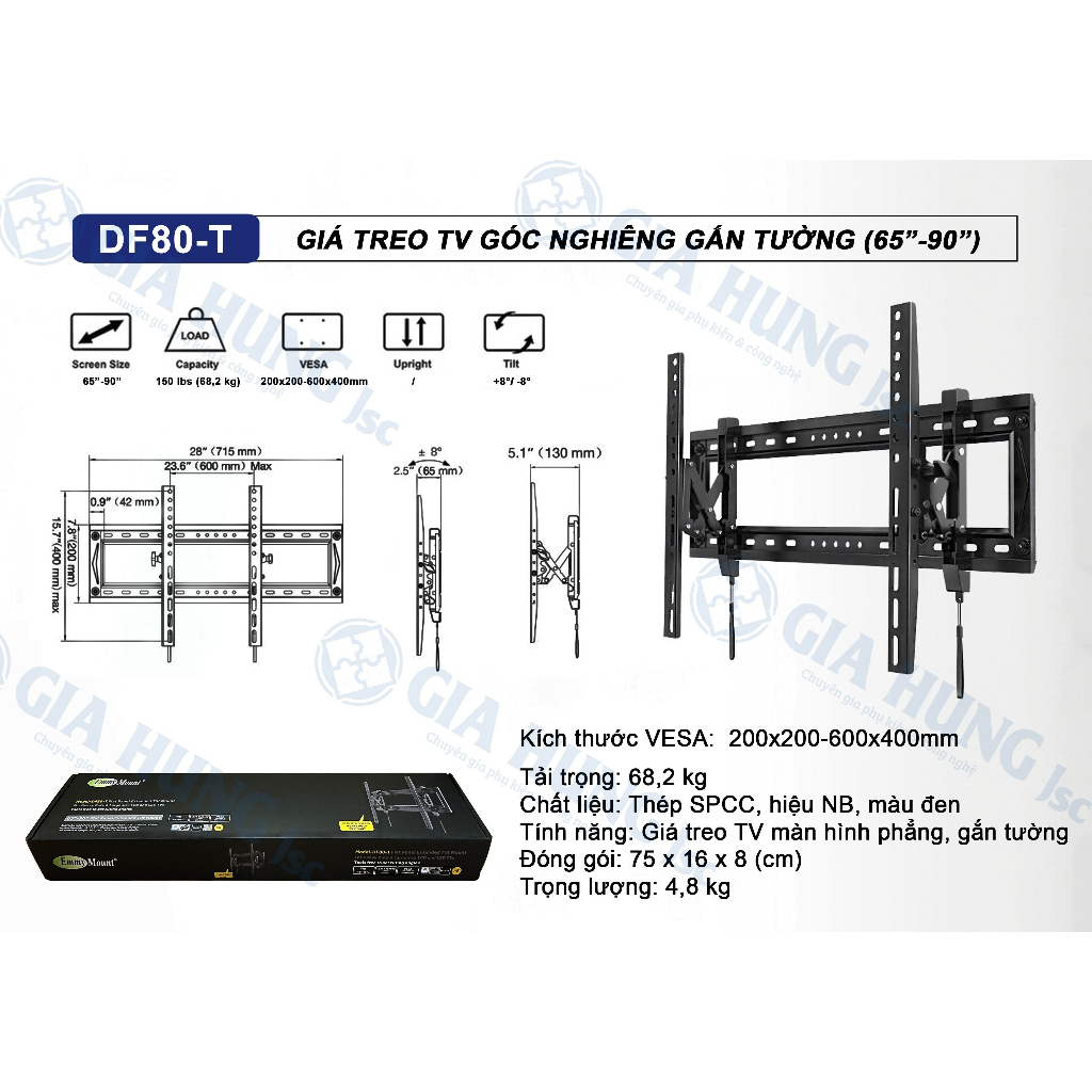 Giá treo ti vi chúc lên xuống NB DF80T GẬT GÙ Hàng nhập khẩu