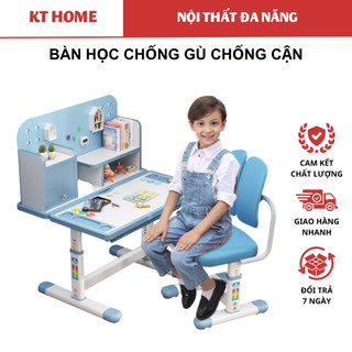 Bàn học cho bé, bàn học sinh chống gù chống cận kèm ghế và có giá sách