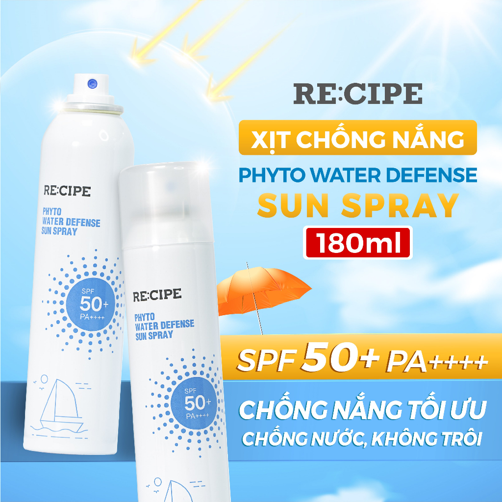 Xịt Chống Nắng Chống Nước RECIPE Phyto Water Defense Sun Spray SPF50+ PA+++ 180ml - Mới