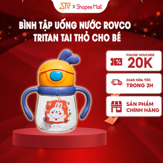 Bình Tập Uống Nước ROVCO Tritan Tai Thỏ Chống Sặc Có Tay Cầm Cho Bé Tập Uống RK-B1049 2 Màu Dễ Thương(Tặng Cọ Ống Hút)
