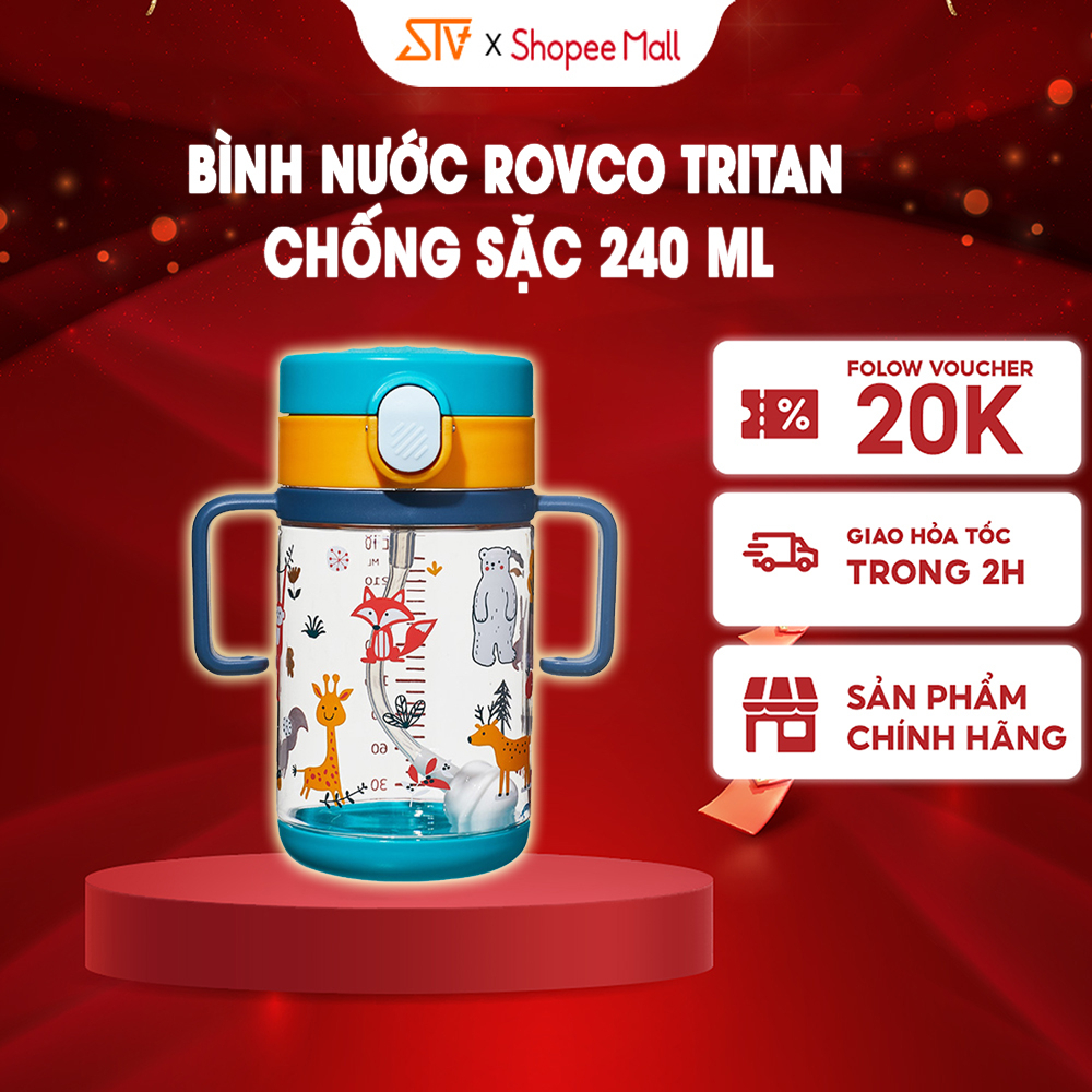 Bình Tập Uống Nước ROVCO Tritan Chống Sặc Có Tay Cầm Cho Bé Tập Uống 240ml