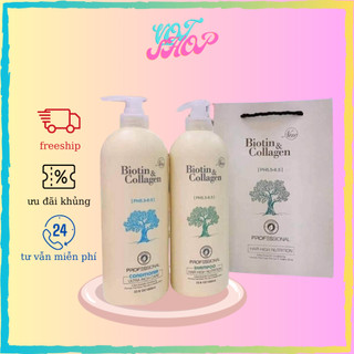 Dầu Gội Cặp Biotin Collagen 1000ml Ngăn Ngừa Rụng Tóc, Gàu & Kiềm Dầu, Phục Hồi Hư Tổn