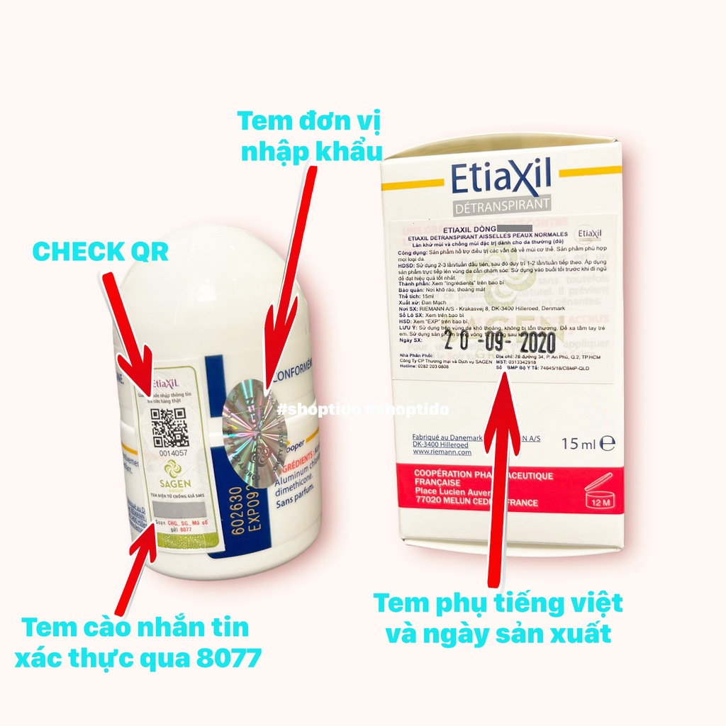 Lăn khử mùi Etiaxil giảm mùi hôi nách chính hãng Pháp 15ml chính hãng NCC Tido88