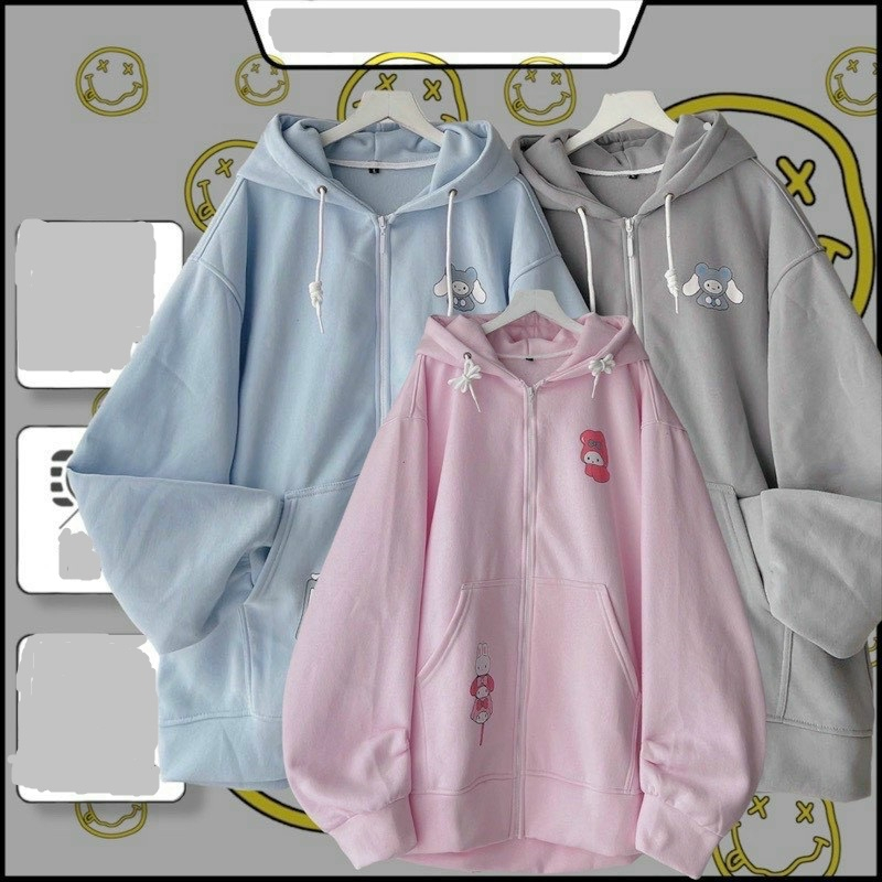 Áo Khoác Nỉ In Cừu , Chó Và thỏ Phối Túi Kiểu Áo Hoodie Có Khóa Kép Zip Form Rộng Unisex Nam Nữ Cặp Đôi Couple