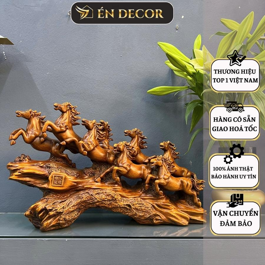 Tượng ngựa phong thuỷ bát mã truy phong ÉN DECOR tượng đá nhân tạo mạ gỗ trưng bày trang trí nội thất phòng khách