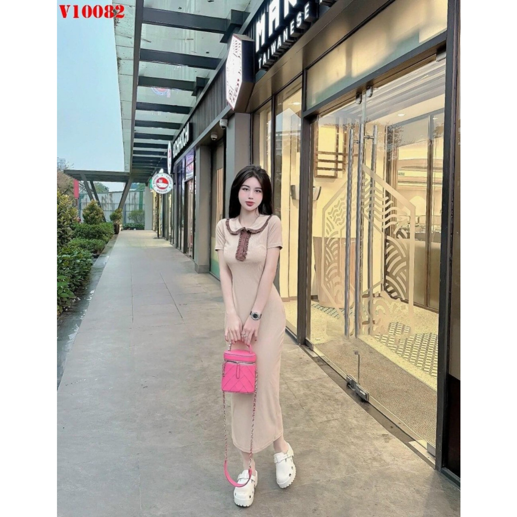 [5.5 Sales Freeship] Váy đầm nữ ôm body, đầm thun gân dáng dài qua gối tay ngắn cổ trắng bèo 2 màu cực tôn dáng mtb