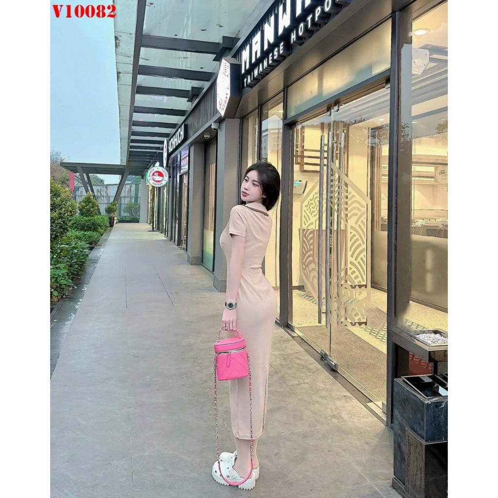 [5.5 Sales Freeship] Váy đầm nữ ôm body, đầm thun gân dáng dài qua gối tay ngắn cổ trắng bèo 2 màu cực tôn dáng mtb