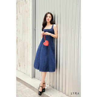 Váy yếm jeans LYRA dáng dài chữ A, phong cách Hàn Quốc trẻ trung, xinh xắn - VSYVD0157