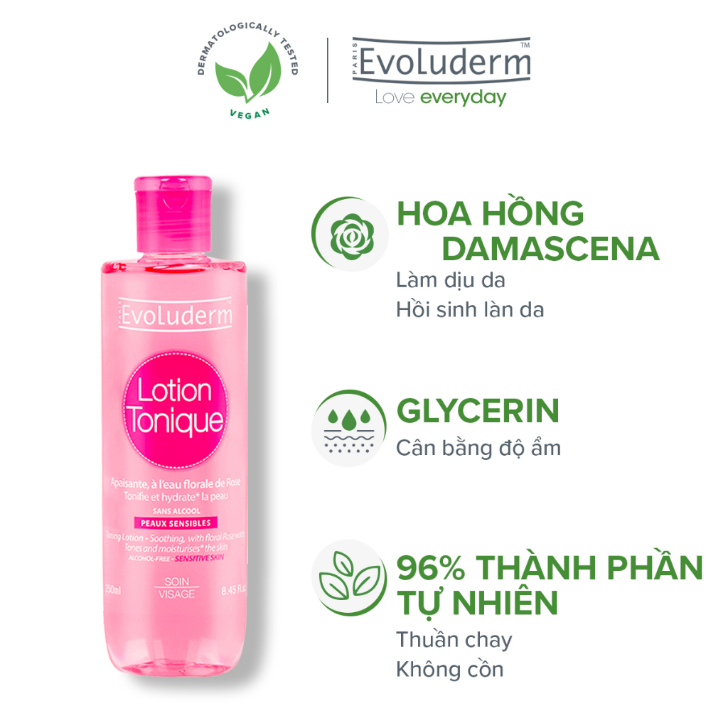 Nước hoa hồng Evoluderm se khít lỗ chân lông, dưỡng ẩm & làm sạch 250ml