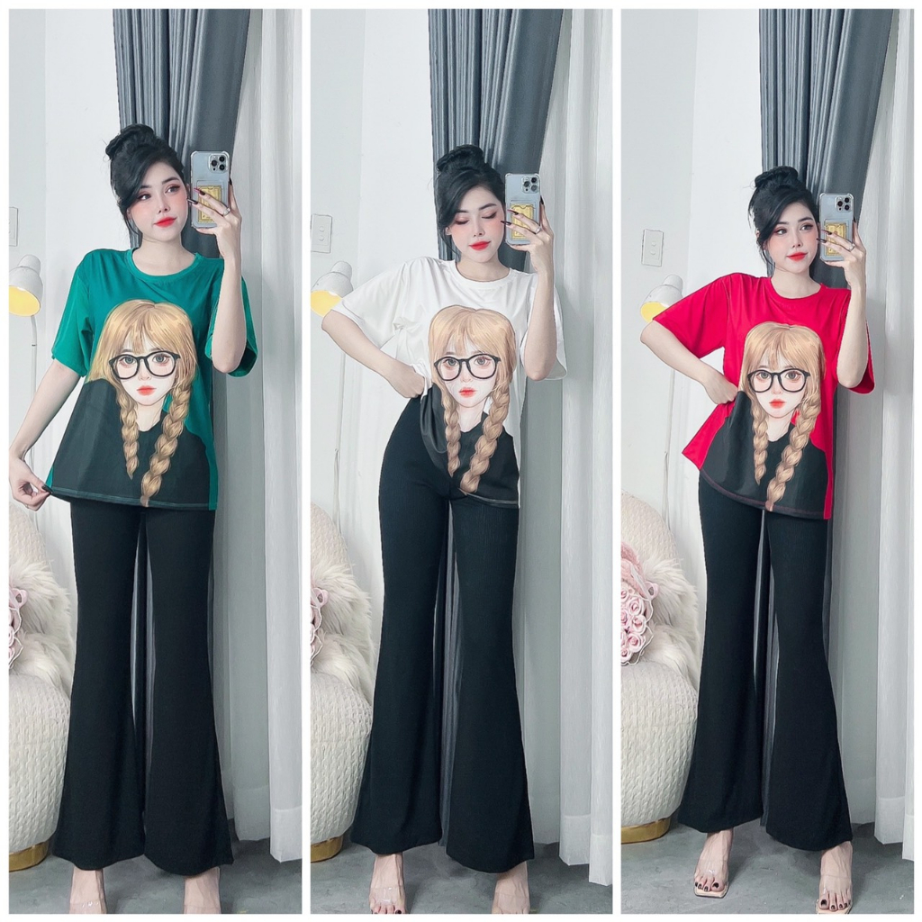 Đồ bộ nữ, bộ thun mặc nhà bigsize đẹp Hằng Moon DÀI LOE CÔ GÁI 3D THẮT TÓC