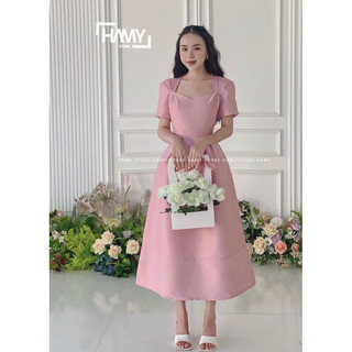 Đầm Cổ Vuông Nhún Eo