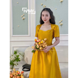Đầm Cổ Vuông Nhún Eo