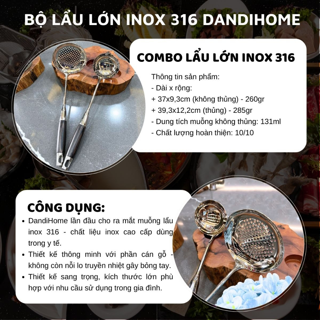 Các loại muỗng ăn lẩu inox 304 & inox 316 DandiHome - Bán lẻ muỗng không theo bộ