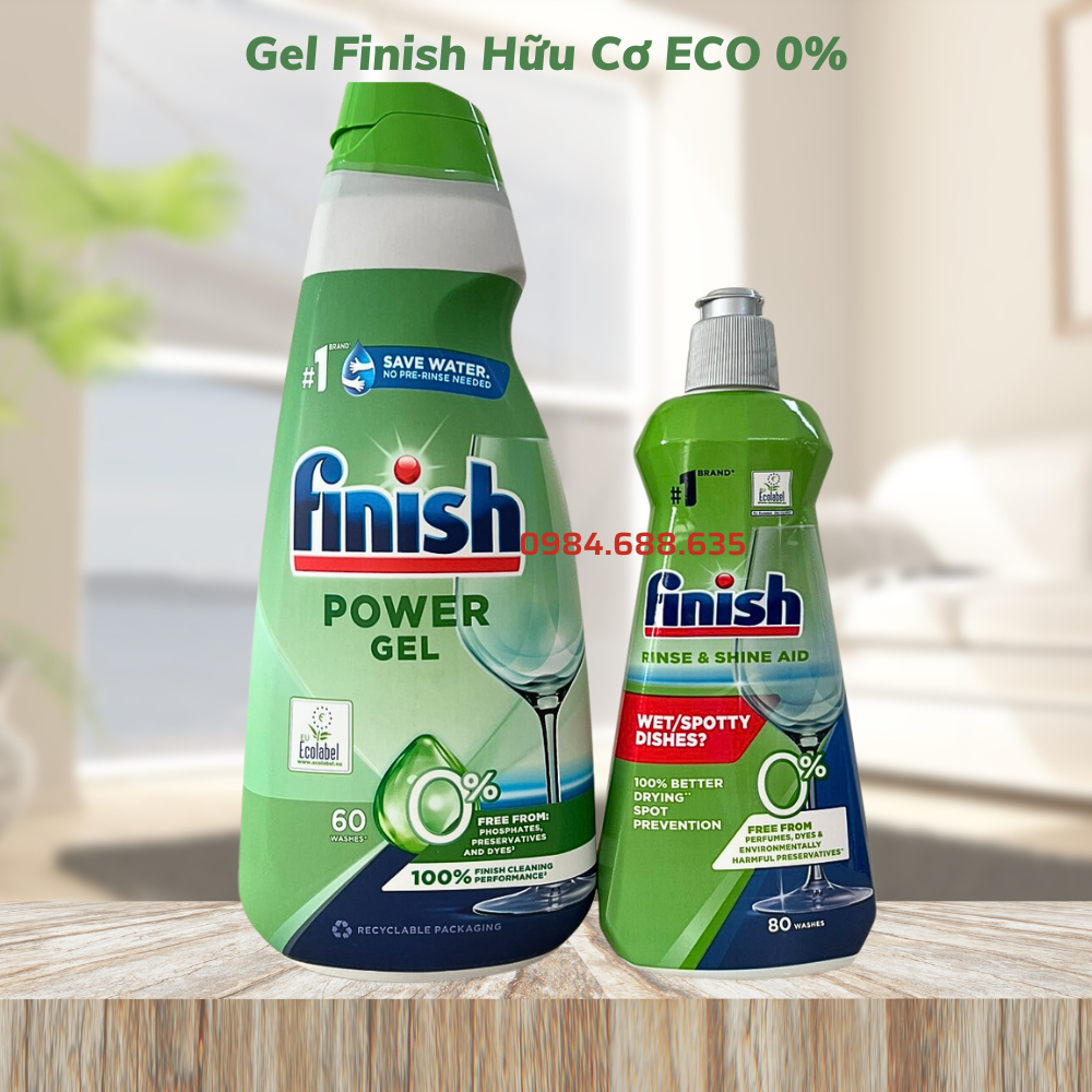 Gel rửa bát Finish All in 1 Max  ECo 0% 900ml - Nhập khẩu châu Âu