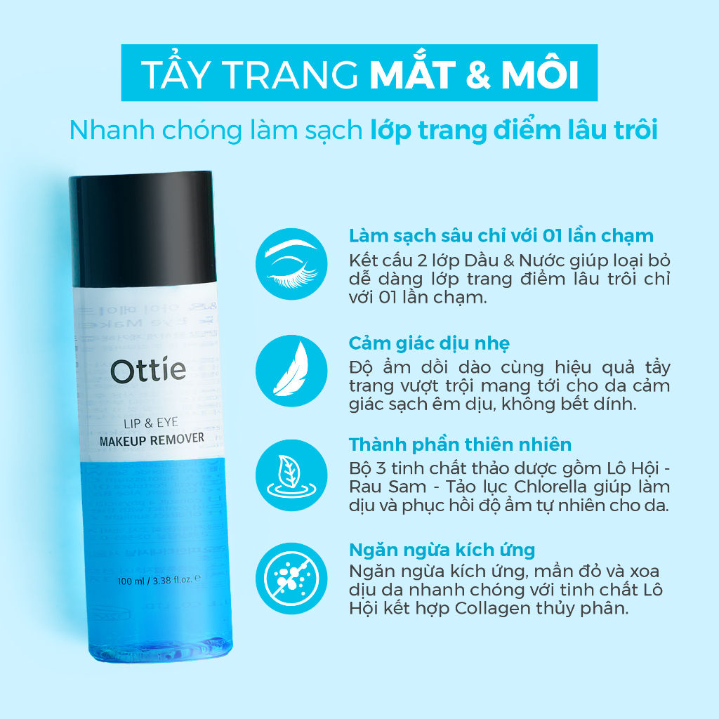 [QUÀ TẶNG KHÔNG BÁN] Tẩy Trang Mắt & Môi, Tẩy Trang Trà Xanh & Tẩy Da Chết Ottie Minisize 20ml