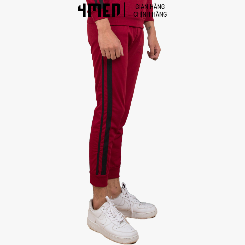 Quần Jogger Nam Thời Trang 4MEN J811 sọc thun thể thao, bo ống, chất liệu mềm mại, co giãn, thấm mồ hôi, thoáng mát