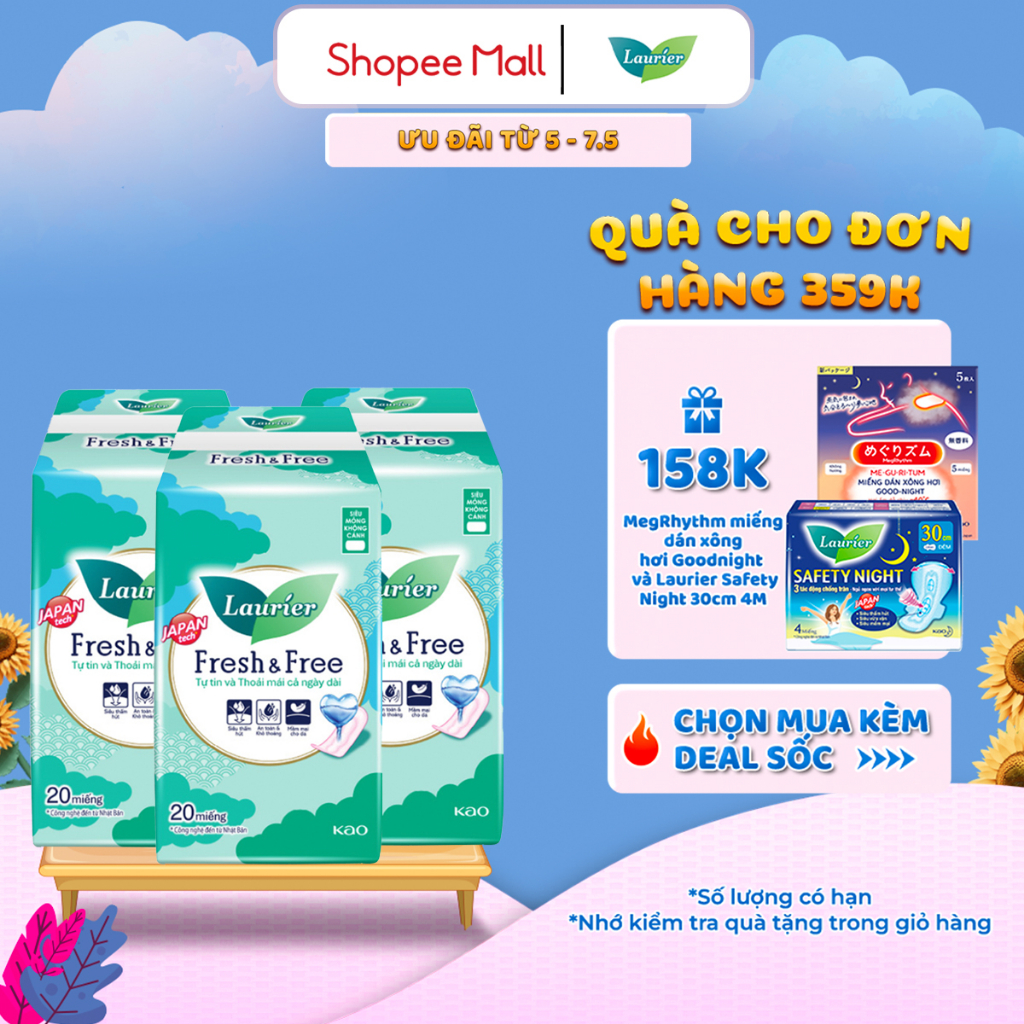 Combo 3 Băng vệ sinh Laurier Fresh & Free Siêu Mỏng