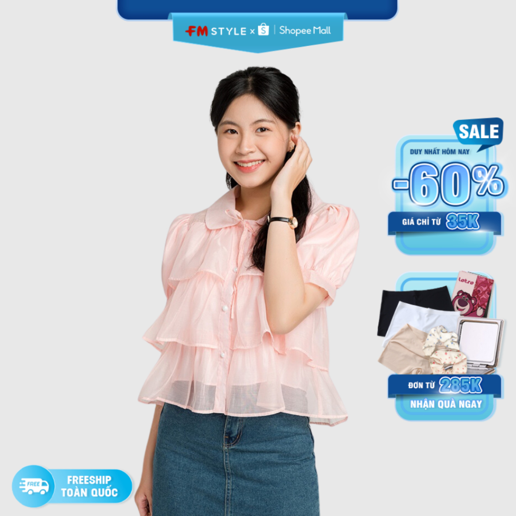Áo kiểu nữ FMSTYLE voan cổ sen thiết kế 3 tầng phối bèo dáng babydoll nữ tính phong cách tiểu thư Hàn Quốc 23020350