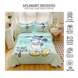 Bộ Chăn Ga Gối Cotton Đũi Tina - Chăn Hè Chần Bông Mỏng Hoạ Tiết Cushin , Đoremon... Ngộ Nghĩnh Cho Các Bé