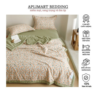 Bộ chăn ga cotton đũi kẻ chăn hè chần bông mỏng tiện lợi - tone màu nước loang nhẹ nhàng 𝐁𝐥𝐮𝐞 𝐒𝐞𝐚 🌊