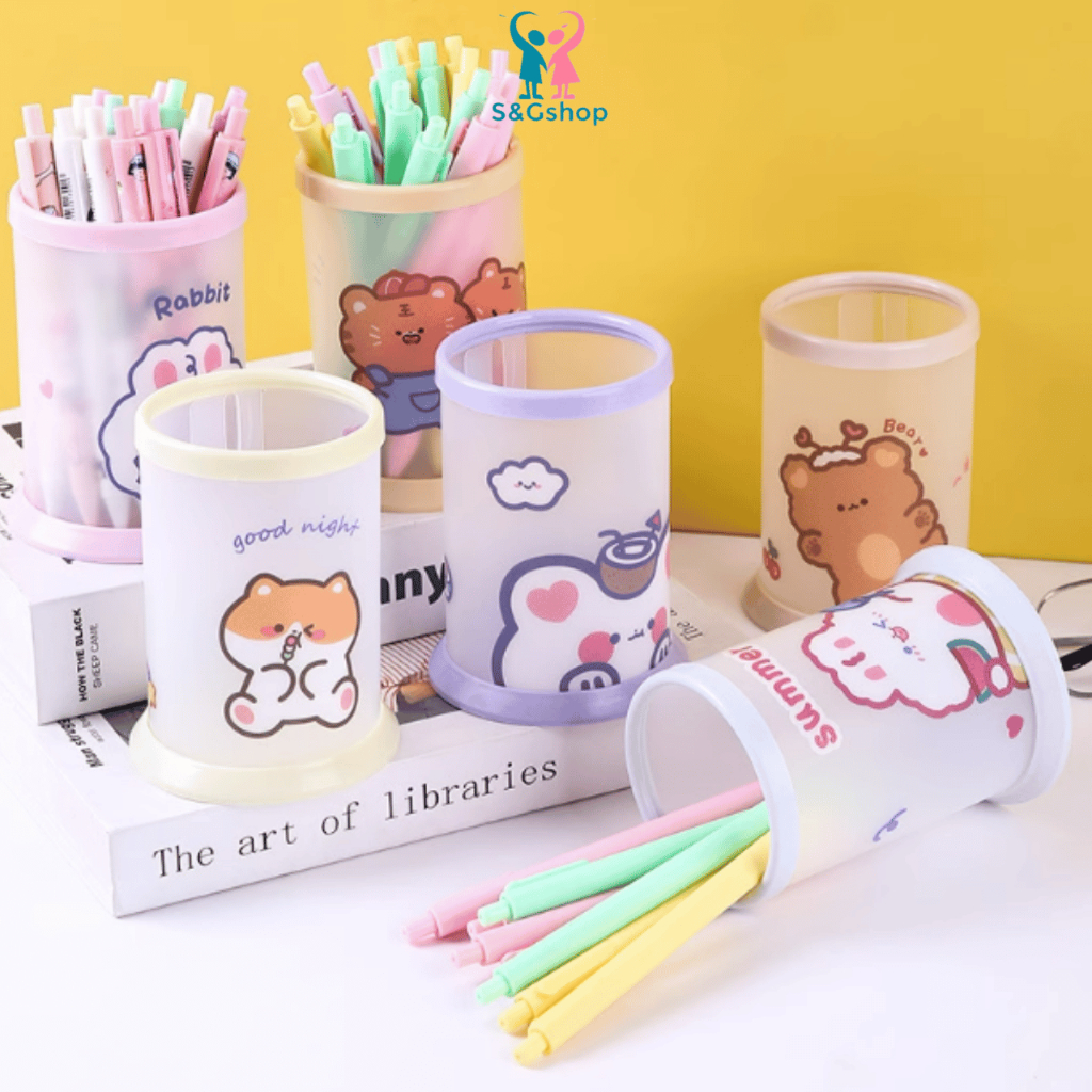 Ống đựng bút để bàn hình tròn, ống cắm bút đa năng có thể gấp gọn đồ dùng học tập dễ thương cho học sinh