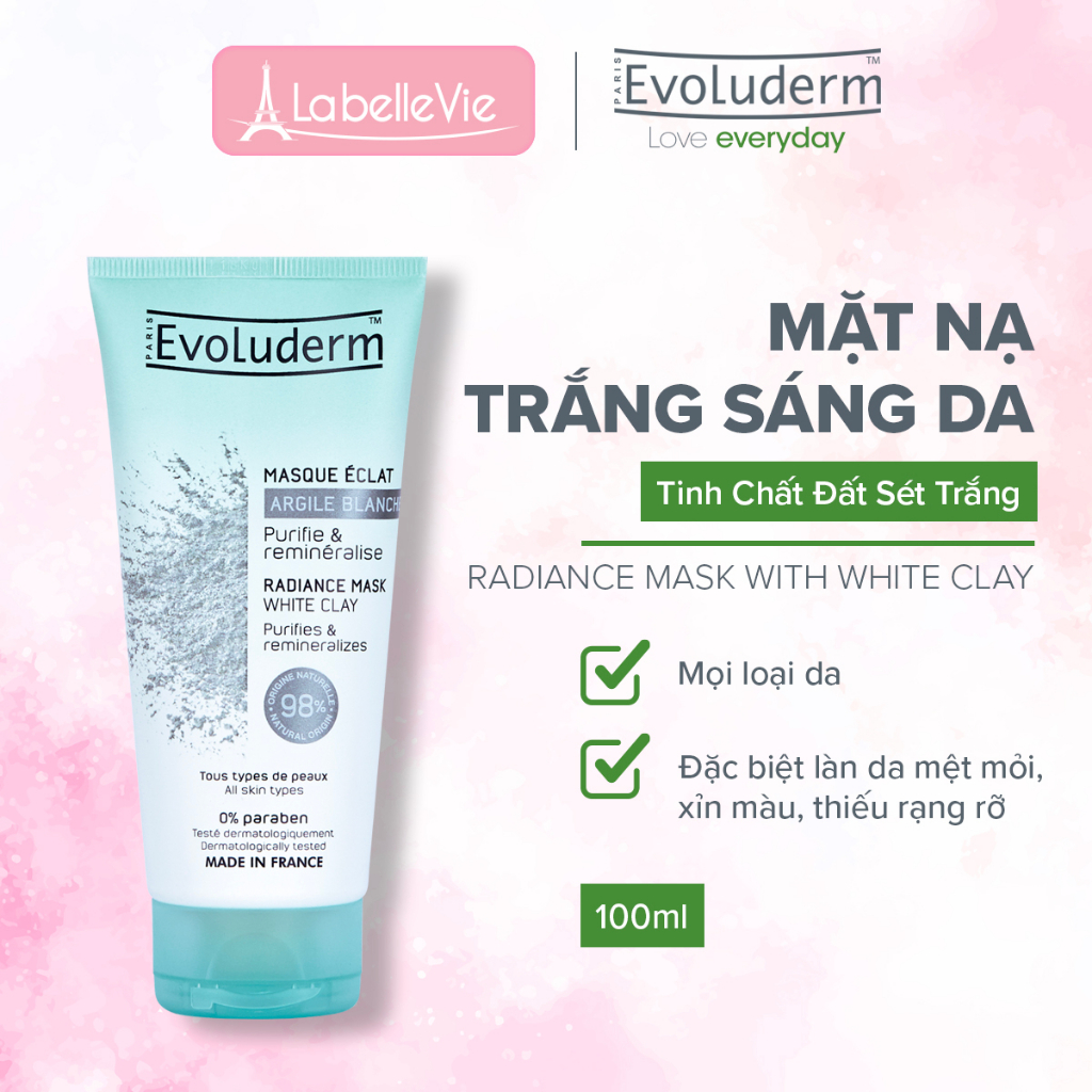 Mặt nạ làm sáng da Evoluderm tinh chất đất sét trắng 98% 100ml