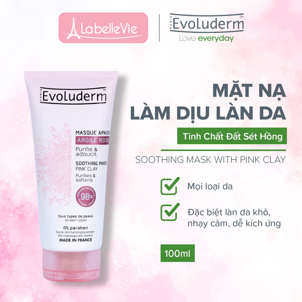 Mặt nạ làm dịu da Evoluderm tinh chất đất sét hồng 100ml - 98% thành phần tự nhiên